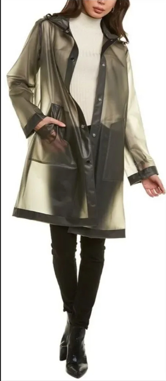NWT JANE POST SMOKE TRANSLUCENT HOODED RAIN SLICKER COAT RAINCOAT JACKET SZ M